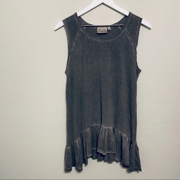 Dantelle Tops - {Dantelle} Gray Distressed Tank w/ Ruffle Hem